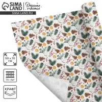 Бумага упаковочная крафтовая &laquo;Шишки и хлопок&raquo;, 50 х 70 см