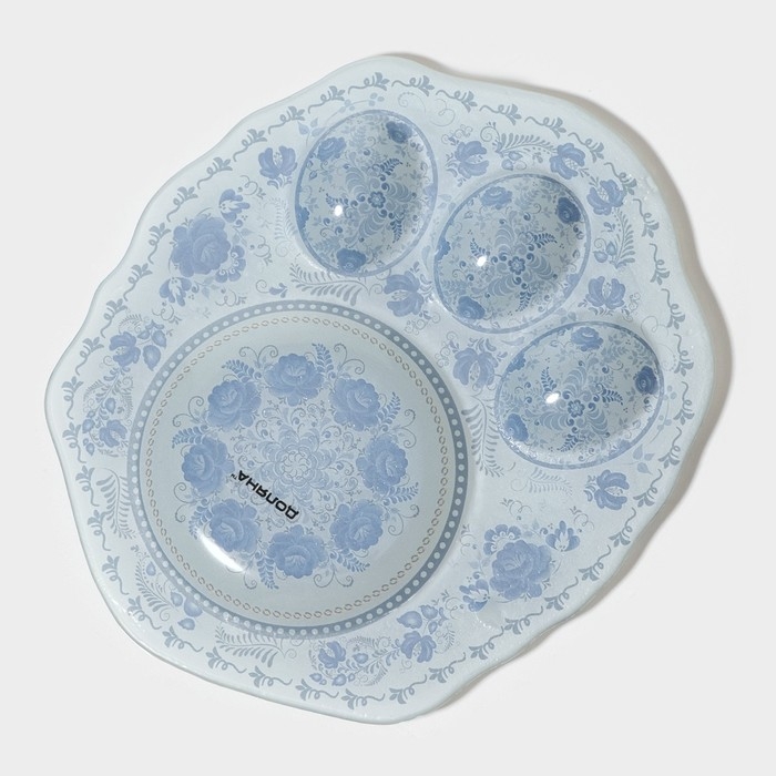 Подставка стеклянная для яиц Доляна &laquo;Цветочная роспись&raquo;, 3 ячейки, 21&times;18 см, цвет белый