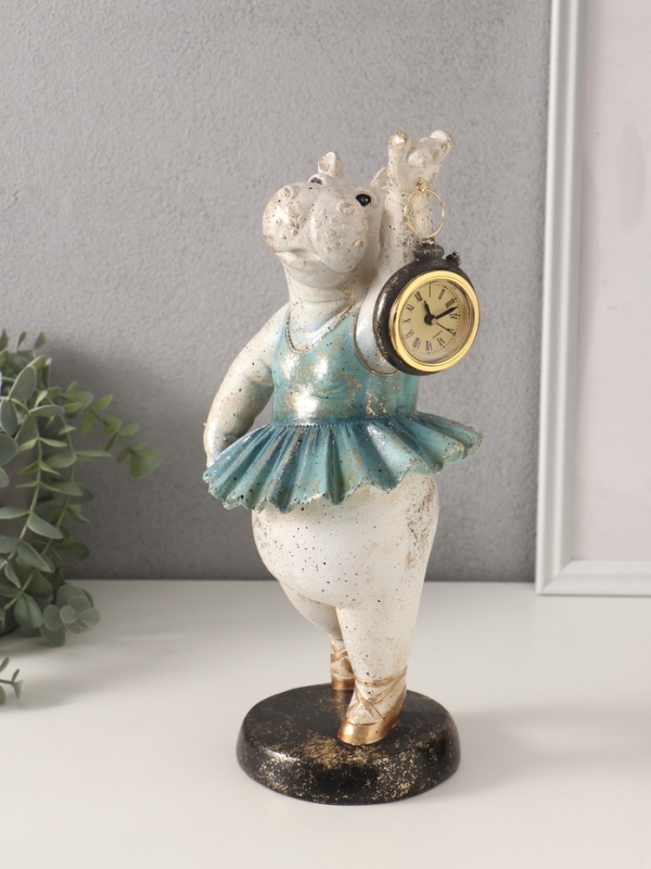 Сувенир полистоун с часами "Бегемот-балерина" 13,5х15х32,5 см