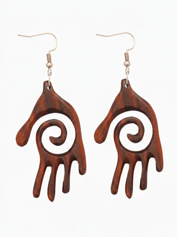 Серьги " Ладонь со спиралью" дерево соно