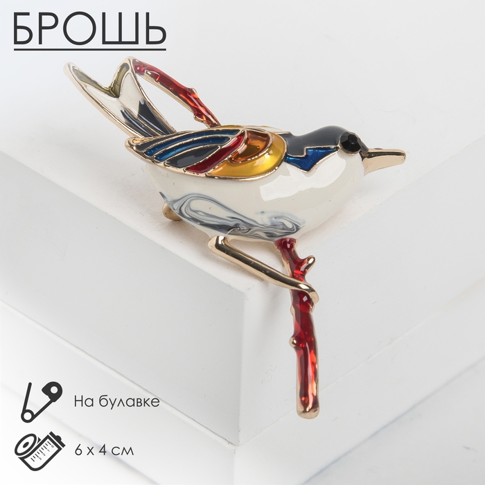 Брошь &laquo;Птичка&raquo; чижик, цветная в золоте