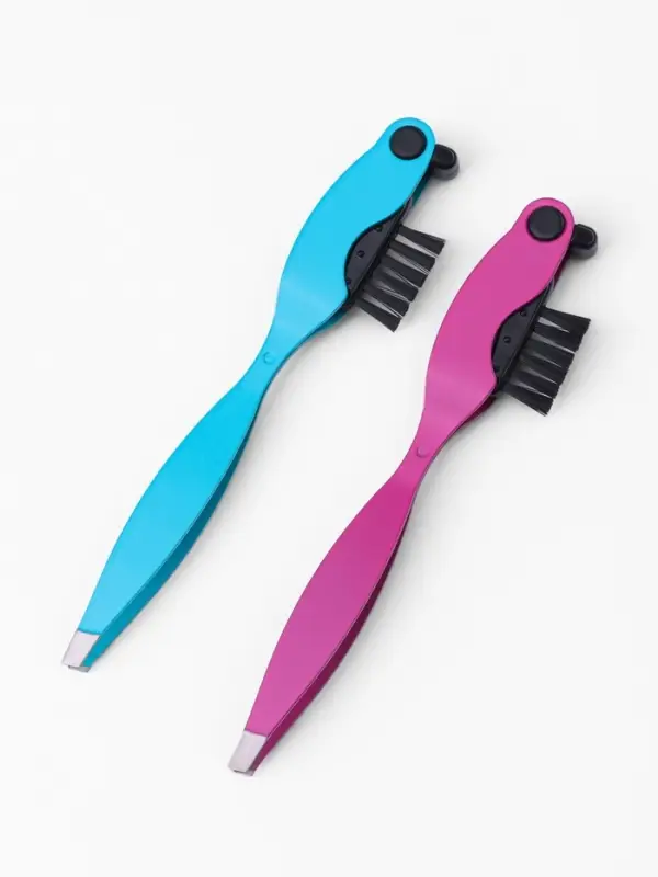 Щеточка и пинцет д/бровей и ресниц складная 10,5см металл/пластик МИКС пакет QF