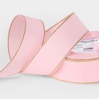 Лента репсовая 40мм*25&plusmn;1ярд(23м&plusmn;1м) золотые нити №004 светло-розовый АУ