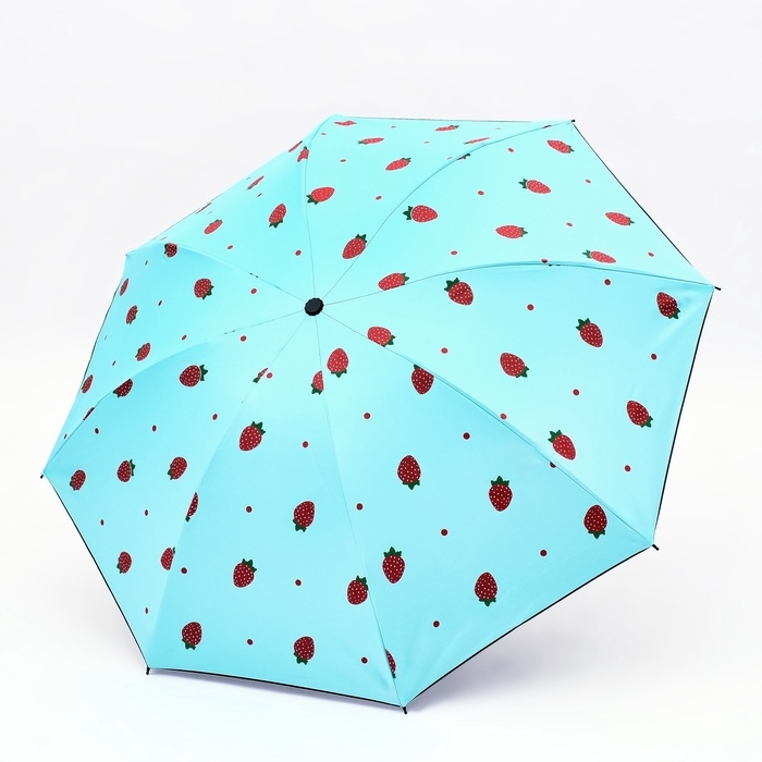 Зонт механический &laquo;Ягоды&raquo;, эпонж, 4 сложения, 8 спиц, R = 49/55 см, D = 110 см, цвет голубой