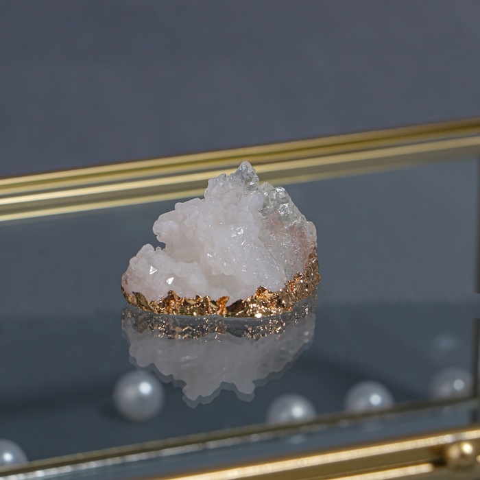 Органайзер для хранения &laquo;MOUNTAINS&raquo;, с крышкой, стеклянный, с зеркальным дном, 1 секция, 20 &times; 16 &times; 6,5 см, цвет прозрачный/медный