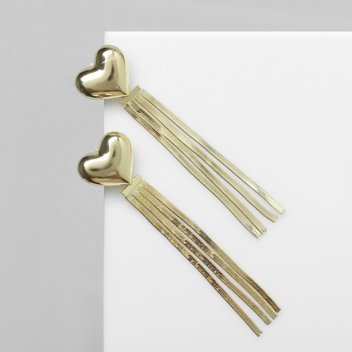 Серьги висячие &laquo;Стерео&raquo; сердце, цвет золото