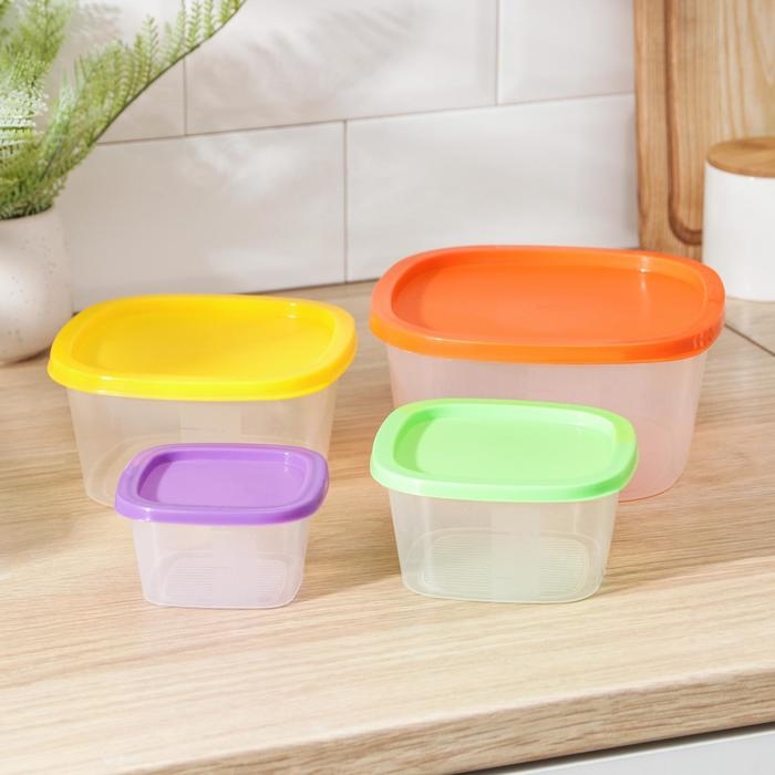 Набор пищевых контейнеров &laquo;BioFresh&raquo;, 4 шт: 0,23 л, 0,5 л, 0,9 л, 1,55 л, прозрачные, крышки микс