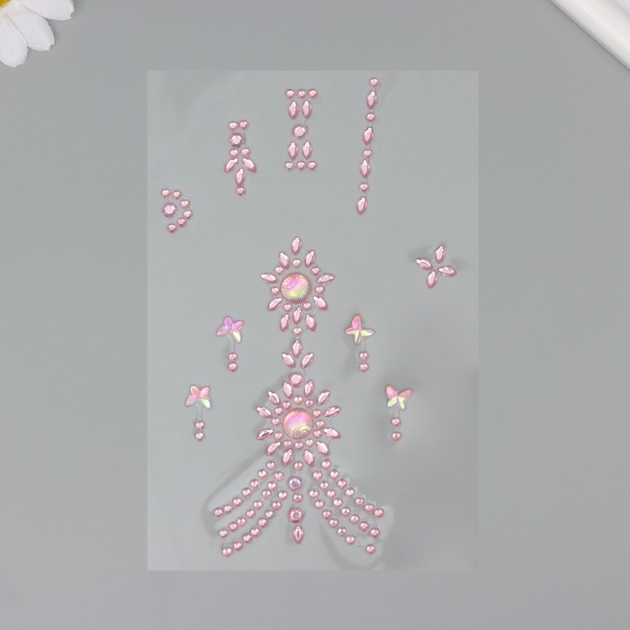 Наклейка пластик стразы "Цветочный браслет" МИКС 12х20,3 см