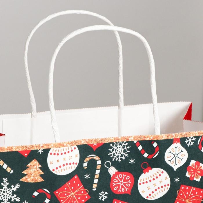 Пакет подарочный новогодний крафтовый &laquo;Счастья в Новом году&raquo;, 22 х 25 х 12 см, Новый год