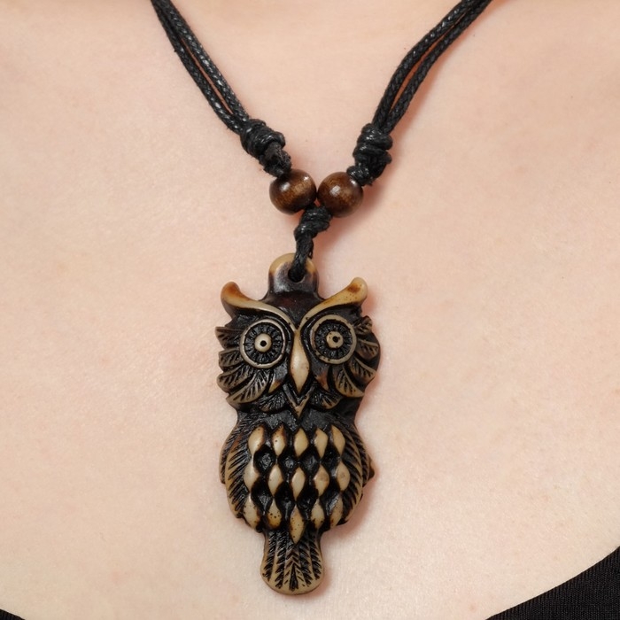 Кулон на шнурке &laquo;Филин&raquo;, цвет коричнево-чёрный на чёрном шнурке, 80 см