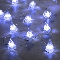 Гирлянда &laquo;Нить&raquo; 2 м роса с насадками &laquo;Снежная ёлочка&raquo;, IP20, серебристая нить, 20 LED, 2 режима, батарейки ААх2 (нет в комплекте), свечение белое