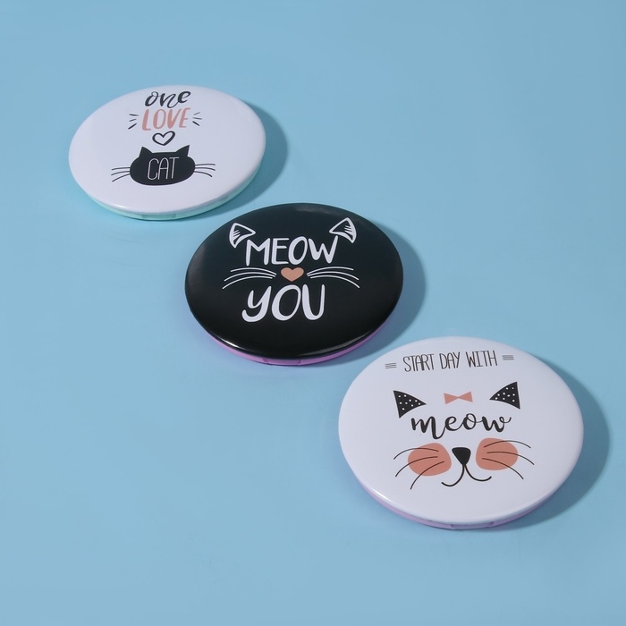 Зеркало складное &laquo;Кис-кис&raquo;, d = 7,5 см, рисунок МИКС