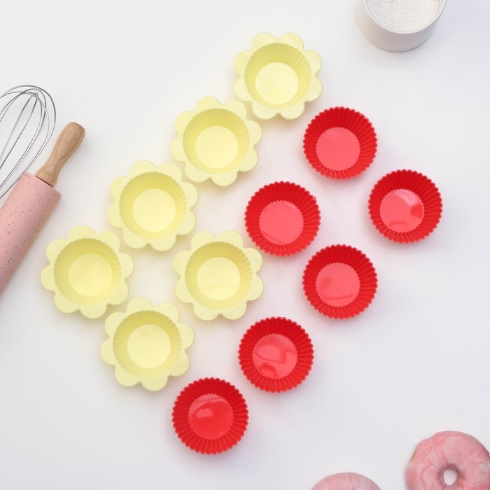 Набор форм для выпечки Доляна &laquo;Риб. Ромашка&raquo;, силикон, 9&times;3 см, 12 шт, цвет МИКС