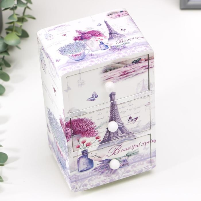 Шкатулка дерево комод "Эйфелева башня и лаванда" 19,5х11х8 см