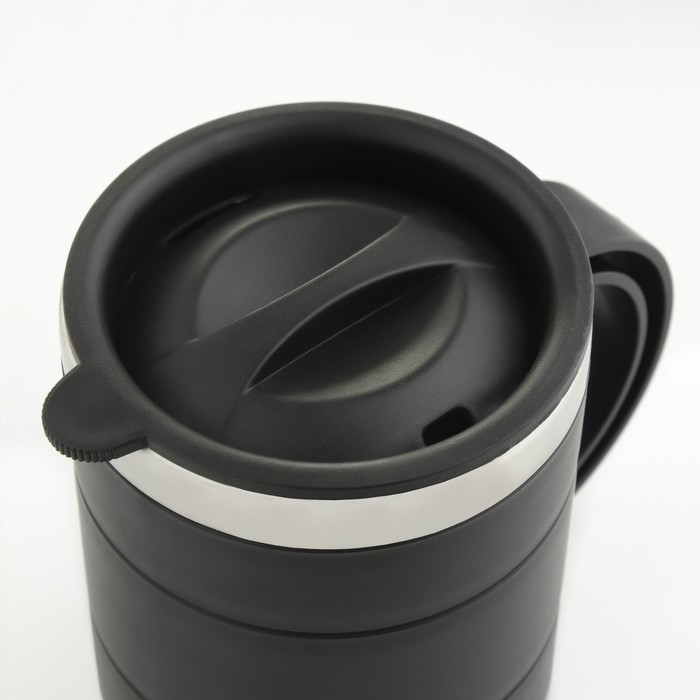 Термокружка "Мастер К" Поход, 450 мл, с ручкой, сохраняет тепло 2 ч, 11 х 8 см, черная