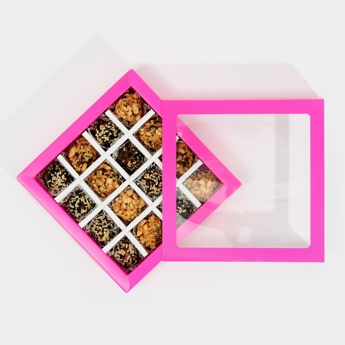 Коробка для конфет, кондитерская упаковка, 16 ячеек, &laquo;Фуксия&raquo; 17.7 х 17.7 х 3.8 см
