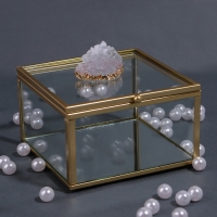 Органайзер для хранения &laquo;MOUNTAINS&raquo;, с крышкой, стеклянный, с зеркальным дном, 1 секция, 10 &times; 10 &times; 6 см, цвет прозрачный/медный