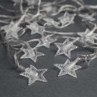 Гирлянда &laquo;Нить&raquo; 5 м с насадками &laquo;Звезда в крапинку&raquo;, IP20, прозрачная нить, 20 LED, свечение мульти (RG/RB), мигание, 220 В