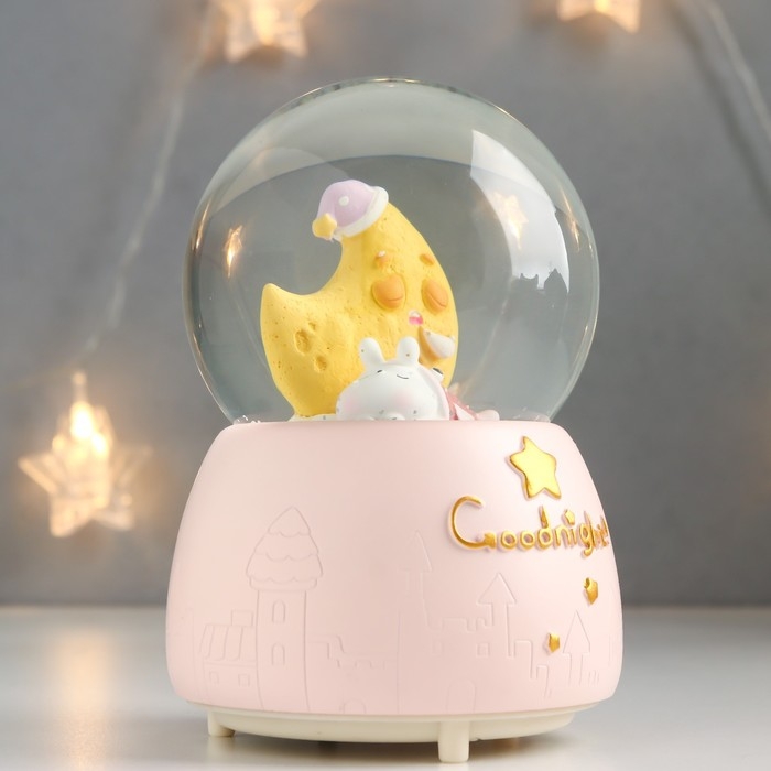 Сувенир полистоун водяной шар свет, музыка "Пёсик спит у месяца" 13х8х8 см