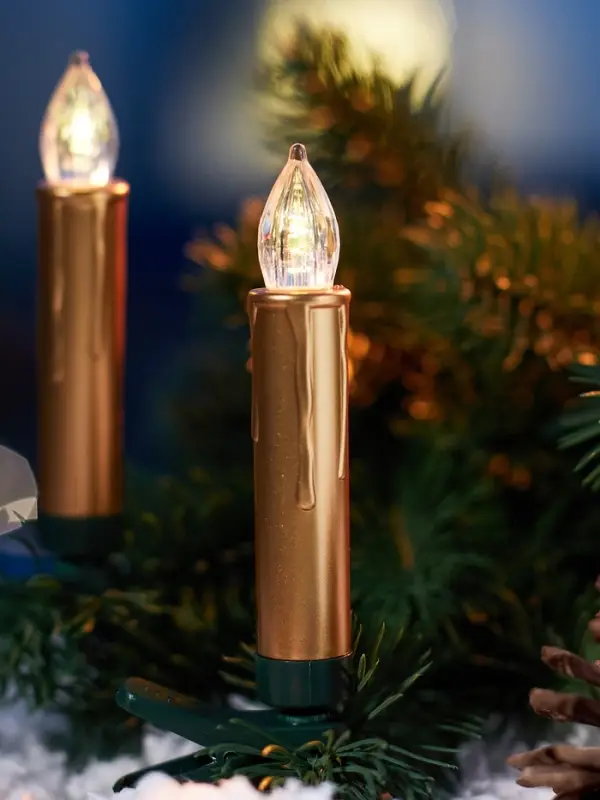 Светодиодные &laquo;Свечи на прищепках золотистые&raquo; 9 см, набор 10 шт, 10 LED, от батареек АААх6, пульт, свечение тёплое белое