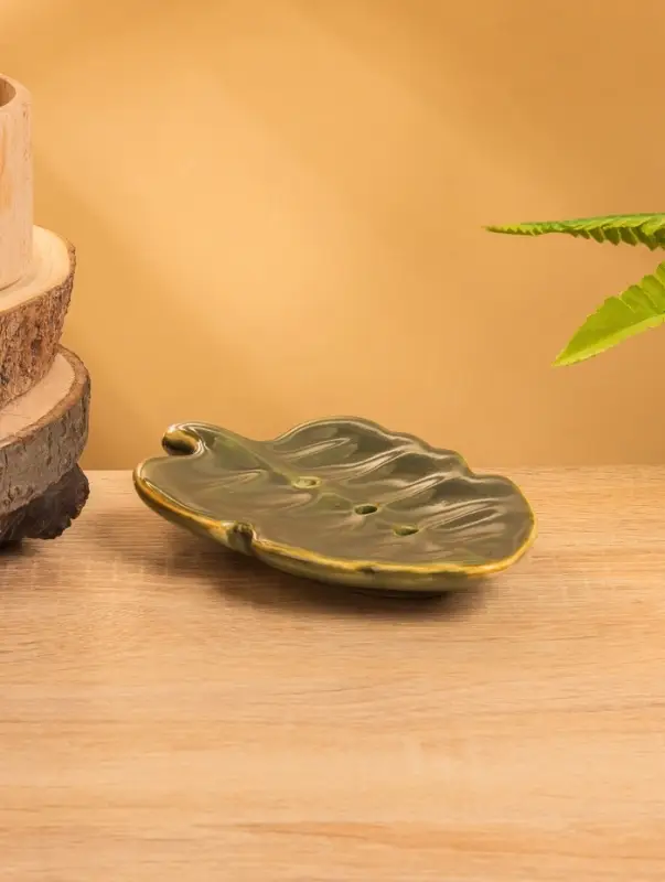 Мыльница "Опавший лист" керамика, цв. зелёно-коричневый, 15х9,5х2 см