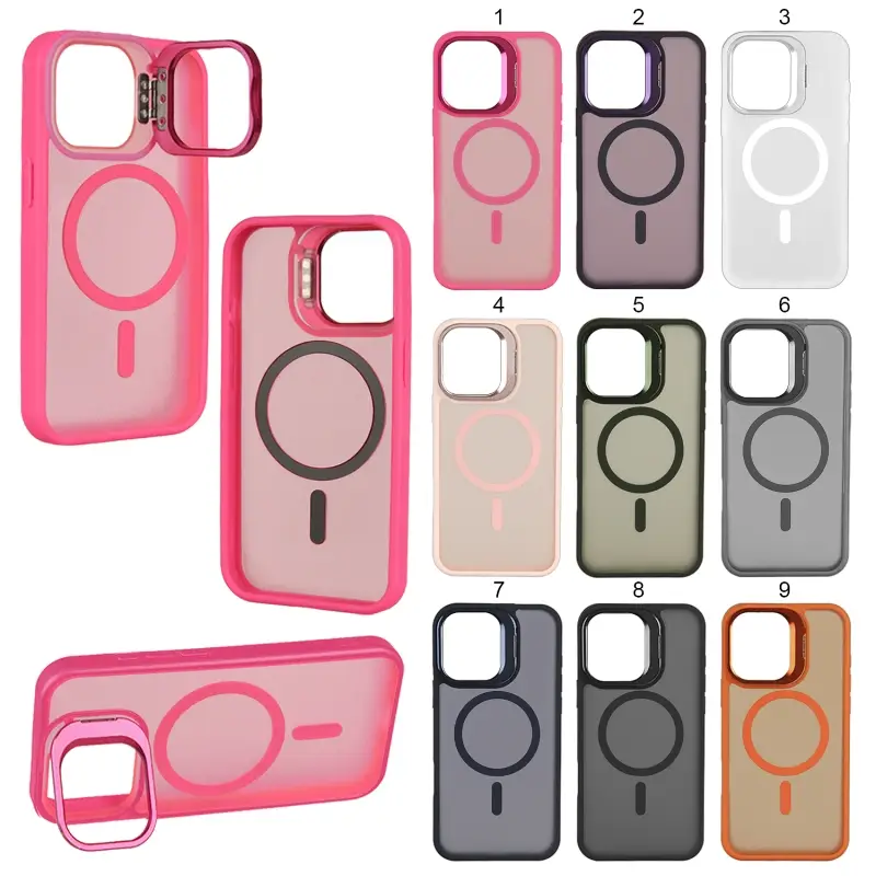 Чехол iPh 15 Pro MagSafe матовый цветной с подставкой