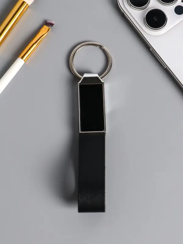 Брелок под нанесение кожзам, металл "Ремешок" размер окна 3,3х1,5 см, чёрный 11,5х2,8х0,8 см   10904