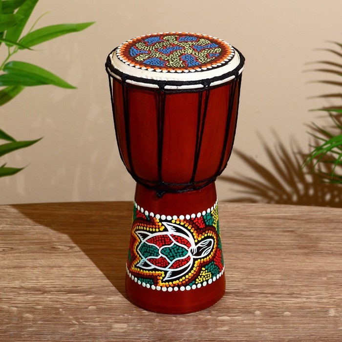 Сувенирный музыкальный инструмент "Барабан Джембе Разноцветный" 13x13x24 см, МИКС