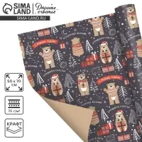 Бумага упаковочная крафтовая &laquo;Полярный мишка&raquo;, 50 х 70 см