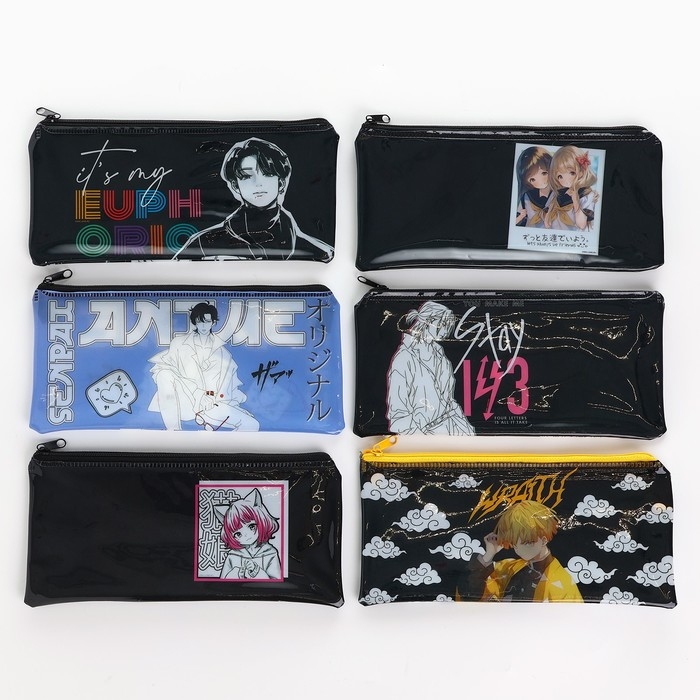 Пенал школьный мягкий плоский 9,5 х 20,5 ПВХ &laquo;1 сентября: Anime&raquo; МИКС