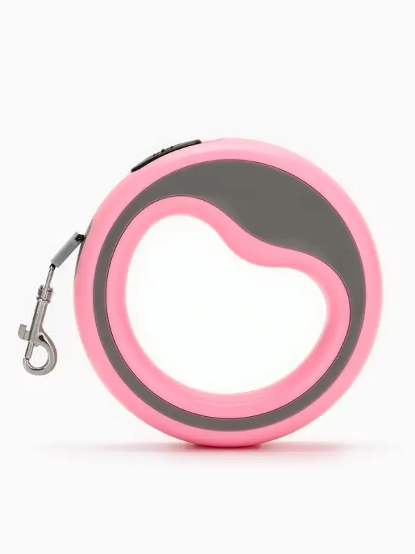 Рулетка - поводок для собак, лента 3 м, розовая/серая