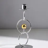 Подсвечник металл на 1 свечу "Кольца и шарики" серебро с золотом d=2,5 см 9х9х22 см