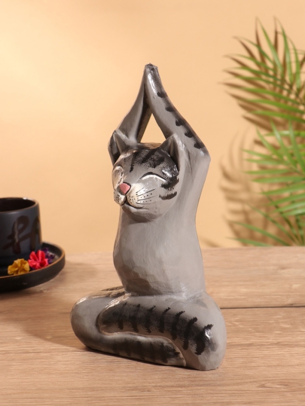 Сувенир интерьерный "Кот-йог" дерево 25 см