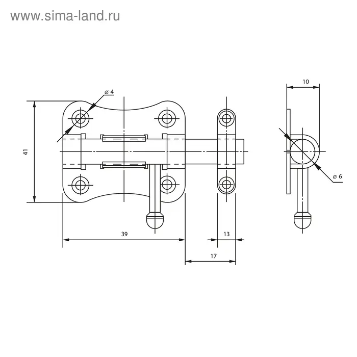 Задвижка дверная ЗД 007, 40 мм, черная