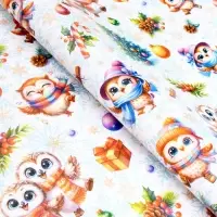 Бумага упаковочная новогодняя "Совушки", глянец, двусторонняя, 80 г/м2 , 70 х 100 см.