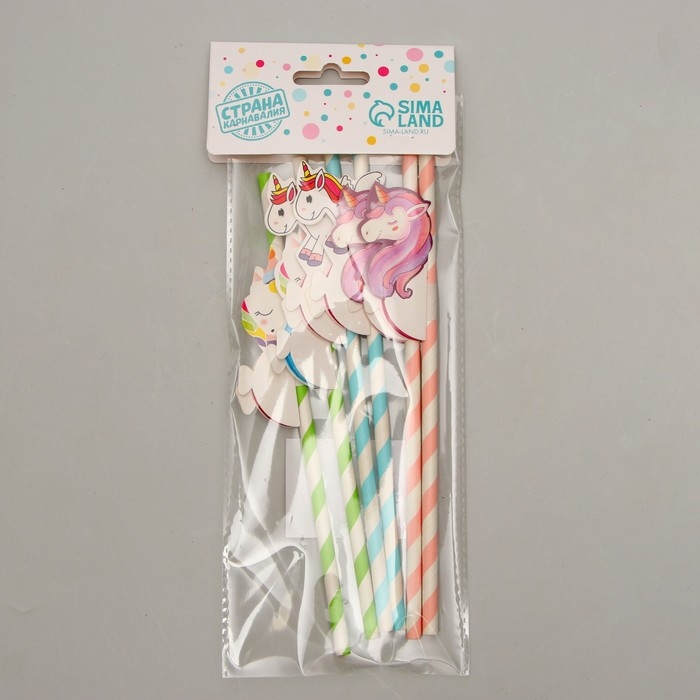 Трубочки для коктейля &laquo;Единорог&raquo;, набор 6 шт., МИКС