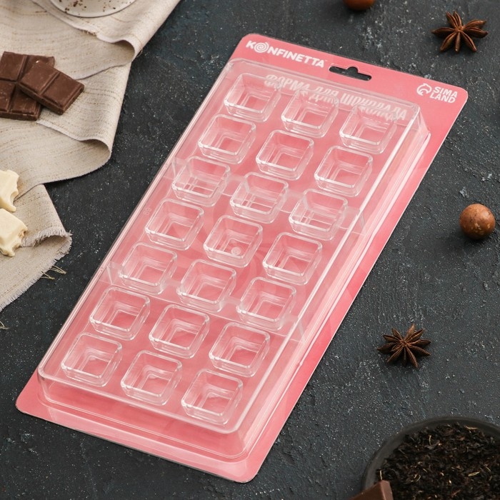 Форма для конфет и шоколада KONFINETTA &laquo;Тоффи. Квадрат&raquo;, 27,5&times;13,5&times;2,5 см, 21 ячейка 2,5&times;1,5 см, цвет прозрачный