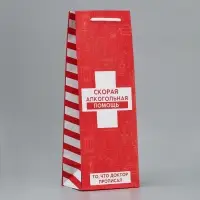 Пакет подарочный под бутылку, упаковка, &laquo;Алкопомощь&raquo;, 36 х 13 х 10 см
