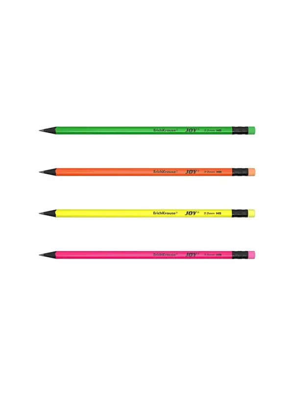 Карандаш чернографитный ErichKrause &laquo;JOY&raquo;, HB, грифель d=2.2 мм, пластик, круглый, в тубусе, неон МИКС