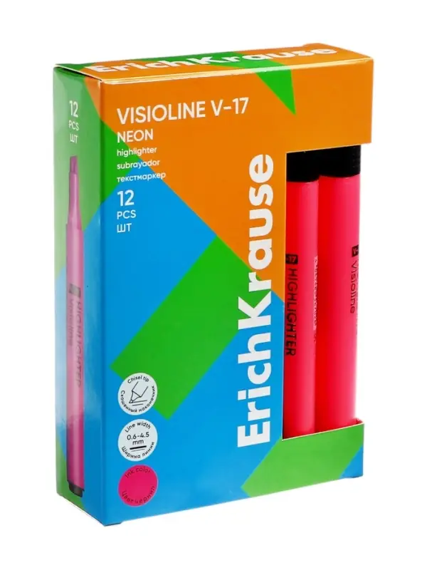 Маркер текстовыделитель ErichKrause Visioline V-17, 0.6-4.5 мм, чернила на водной основе, розовый