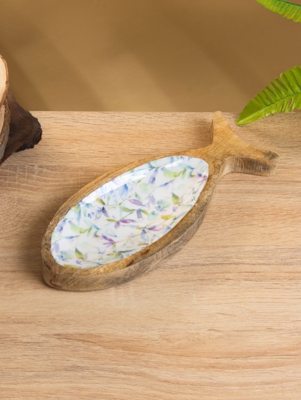 Блюдо в форме рыбки "Оттенки сирени" дерево манго 25,5х10х2 см