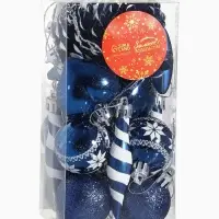 Набор украшений пластик 23 шт "Праздничный хоровод" 4 см, синий