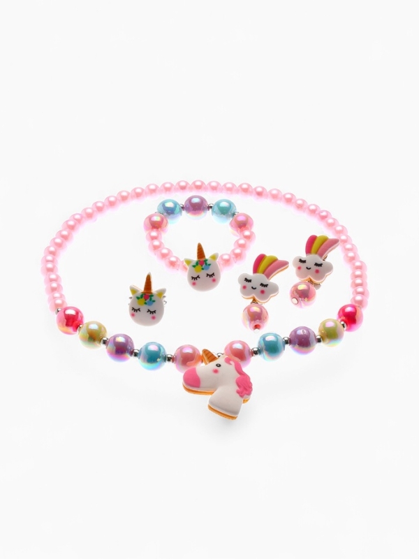 Набор детский "Выбражулька" единорог 4 пр-та: кулон, браслет, кольцо, клипсы  цв. разноц
