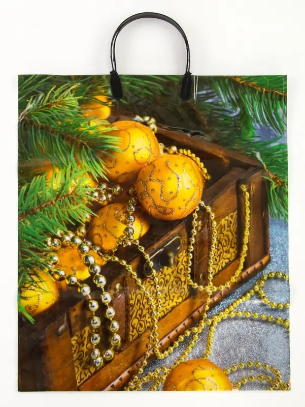 Пакет "Новогодние сокровища", полиэтиленовый с пластиковой ручкой, 38х45 см, 90 мкм