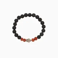 Браслет "Хамса" лава, рудракша, длина 18 см, цв. чёрный, коричневый