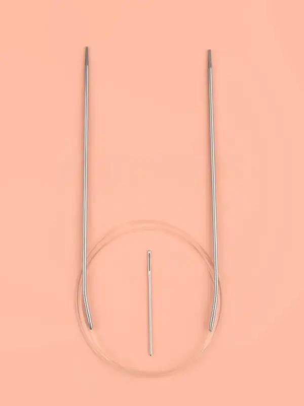 Спицы круговые, для вязания, с пластиковой леской, d=2 мм, 14/80 см, с иглой