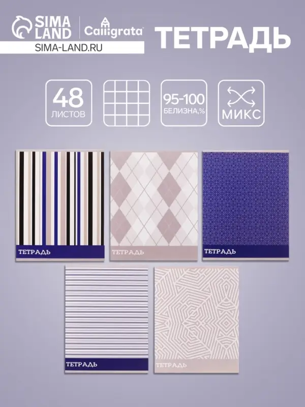 Тетрадь 48 листов в клетку Calligrata &laquo;Стильные узоры&raquo;, обложка мелованный картон, блок офсет, МИКС
