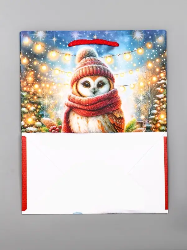 Пакет подарочный новогодний ламинированный, &laquo;Сова&raquo; , 18&times;10&times;22.3 см