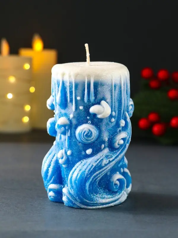 Свеча новогодняя столбик "Волшебство" синий