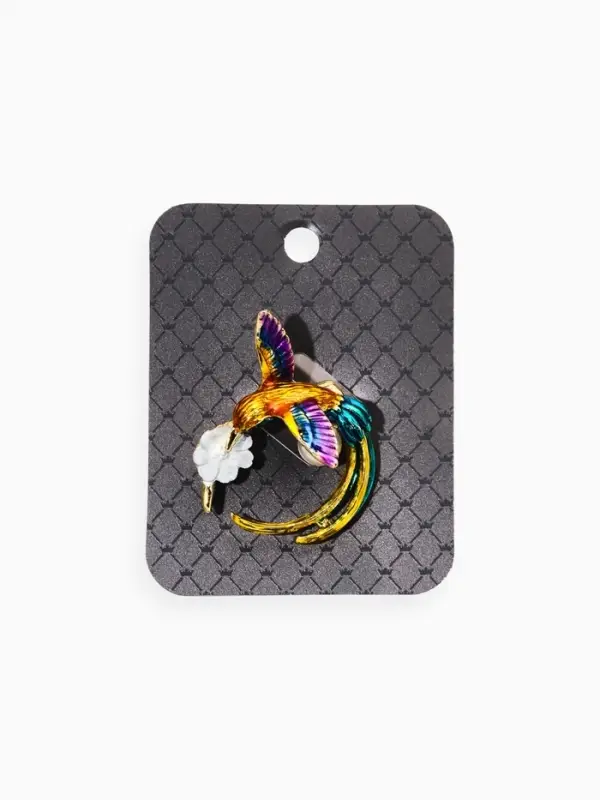 Брошь "Калибри с бусиной", цветная в золоте